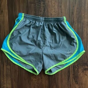 Nike Blue, Gray, and Lime Green Running Shorts